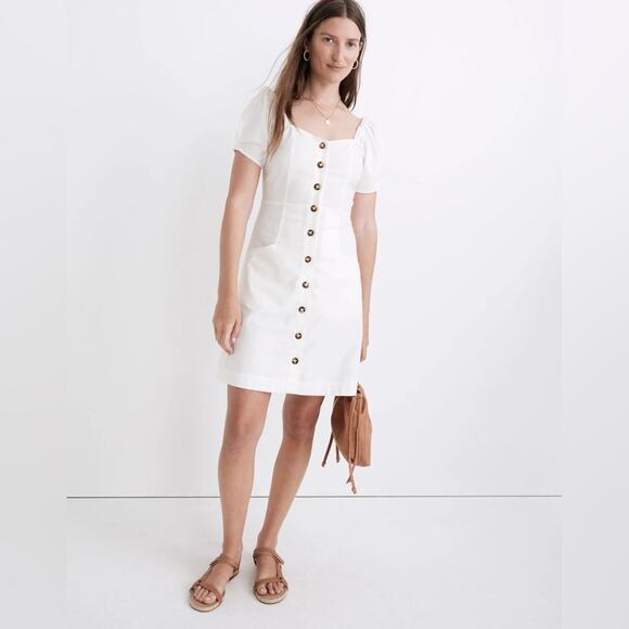 Madewell Linen Cotton Puff Sleeve Mini Dress - Picture 1 of 12